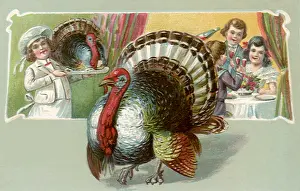 Platter: Child serving live turkey on a Platter