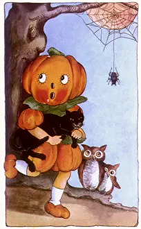 Pumpkin: Child wearing a Pumpkin over his Head