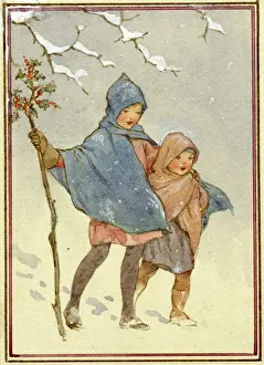Wandering: Two childen wander through the snow