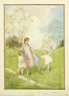 Bluebell: Children with bluebells in countryside