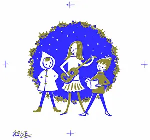 Two Colour: Three children carol singing