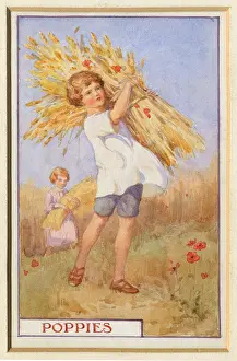 Bundles: With two children carrying bundles of wheat