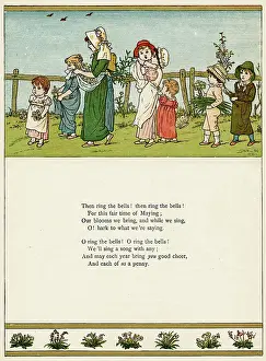 Maytime: Eight children carrying flowers