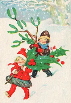 Sprig: Children carrying holly and mistletoe