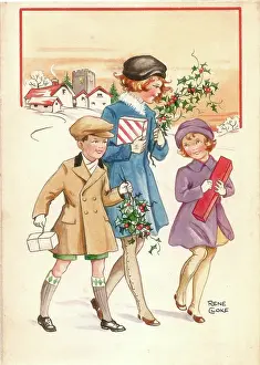 Caries: Children carrying presents and holly