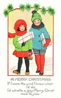 Scarves: Children carrying presents in the snow