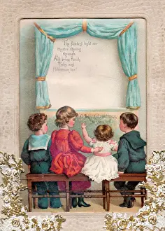 Fretwork: Four children on a Christmas card