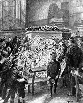 Philanthropic: Children around the coffin of Dr. Barnardo