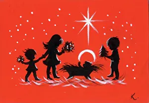 Retro Christmas: Children and Crib - two-colour design