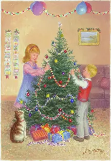 Mathias: Two children decorating a Christmas tree