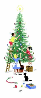 Stepladder: Children decorating the Christmas tree