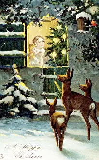 Retrographics Limited: Children and deer on a Christmas card