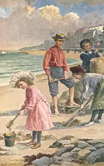 Repose: Children digging in the sand on the beach