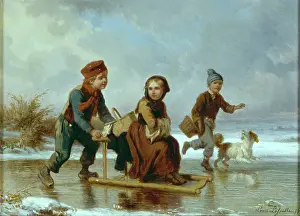 Lassalle: Three children with a dog on the ice