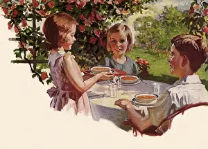Eagerly: Children eating Soup