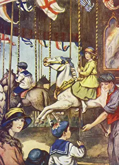 Roundabout: Children on a fairground carousel