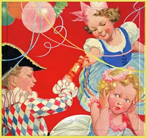 Noise: Children in fancy dress pulling a Christmas cracker