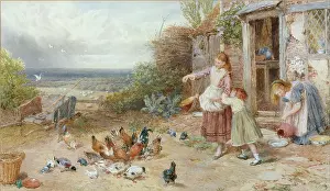 Myles: Three Children Feeding Hens