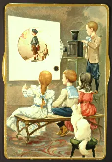 Projection: Four children with a film projector