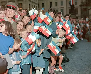 Hradcany: Children - flags - Prague Castle - Tito