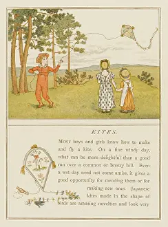 Kites: Children flying kite, 1889