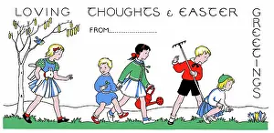 Catkins: Children Gardening with Easter Greeting