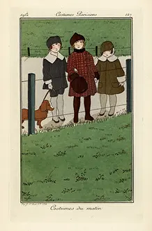 Parisiens: Children in hats and coats with a dog