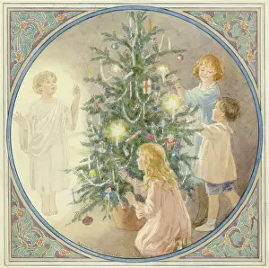Ghosts: Children help decorate their christmas tree