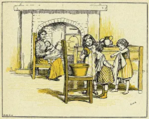 Folks: Children helping mother in the kitchen