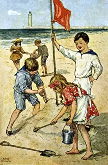 Kaete: children, kids playing on the beach, illustration