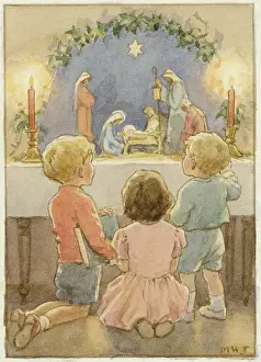 Cradles: Three children look upon a nativity scene