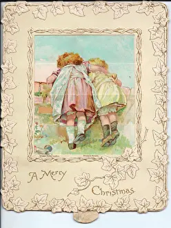 Nister: Two children looking over a wall on a Christmas card