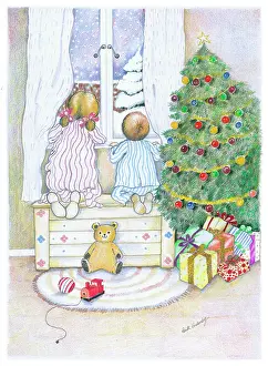 Endersby: Children looking out of window at Christmas
