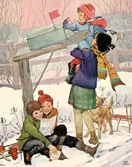Mailbox: Children at Mailbox in the Snow