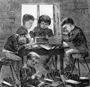 Cigars: Children making cigar boxes, 1857