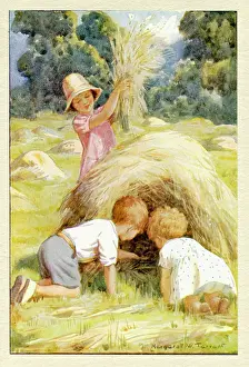 Printedcopy: Children Making a Hay Castle