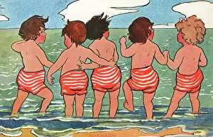Stripey: Children paddling and looking out to sea