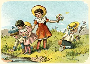 Playmates: children, picking flower, Germany, circa 1900