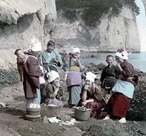 Shellfish: Children picking shellfish, Japan, c.1900