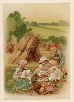 Cornfield: CHILDREN PICNIC IN FIELD