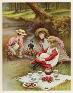 Picnics: CHILDREN PICNIC IN WOOD