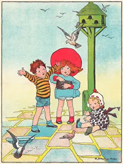 Dovecote: Children at play - feeding the doves