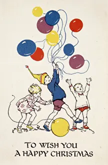 Partying: Three children playing with balloons
