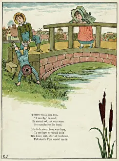 Rushes: Three children playing on a bridge