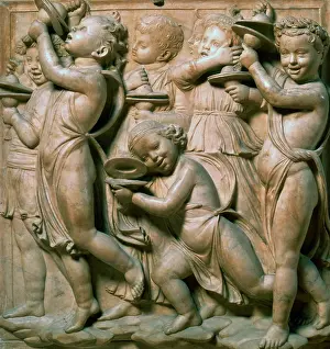 Vestry: Children playing cymbals, panel of