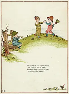 Stile: Three children playing on a hill