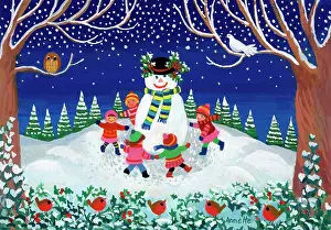 Jane Gordon Clark: Children playing around a snowman