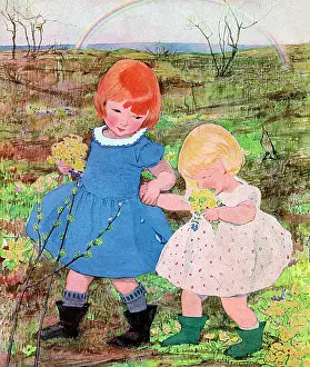 Posies: Two children with posies by Muriel Dawson