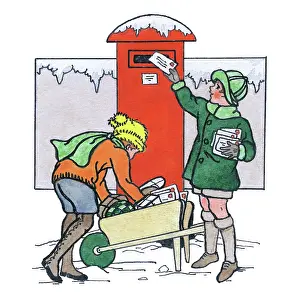Posting: Two children posting letters in snow