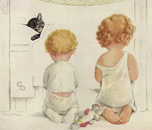 Bedside: Children Pray as Cat Sleeps